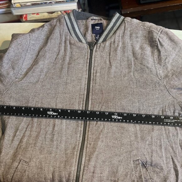 GAP Varsity Bomber Jacket Men’s Size L Gray Herringbone Wool Blend Made in Vietn - Picture 10 of 13